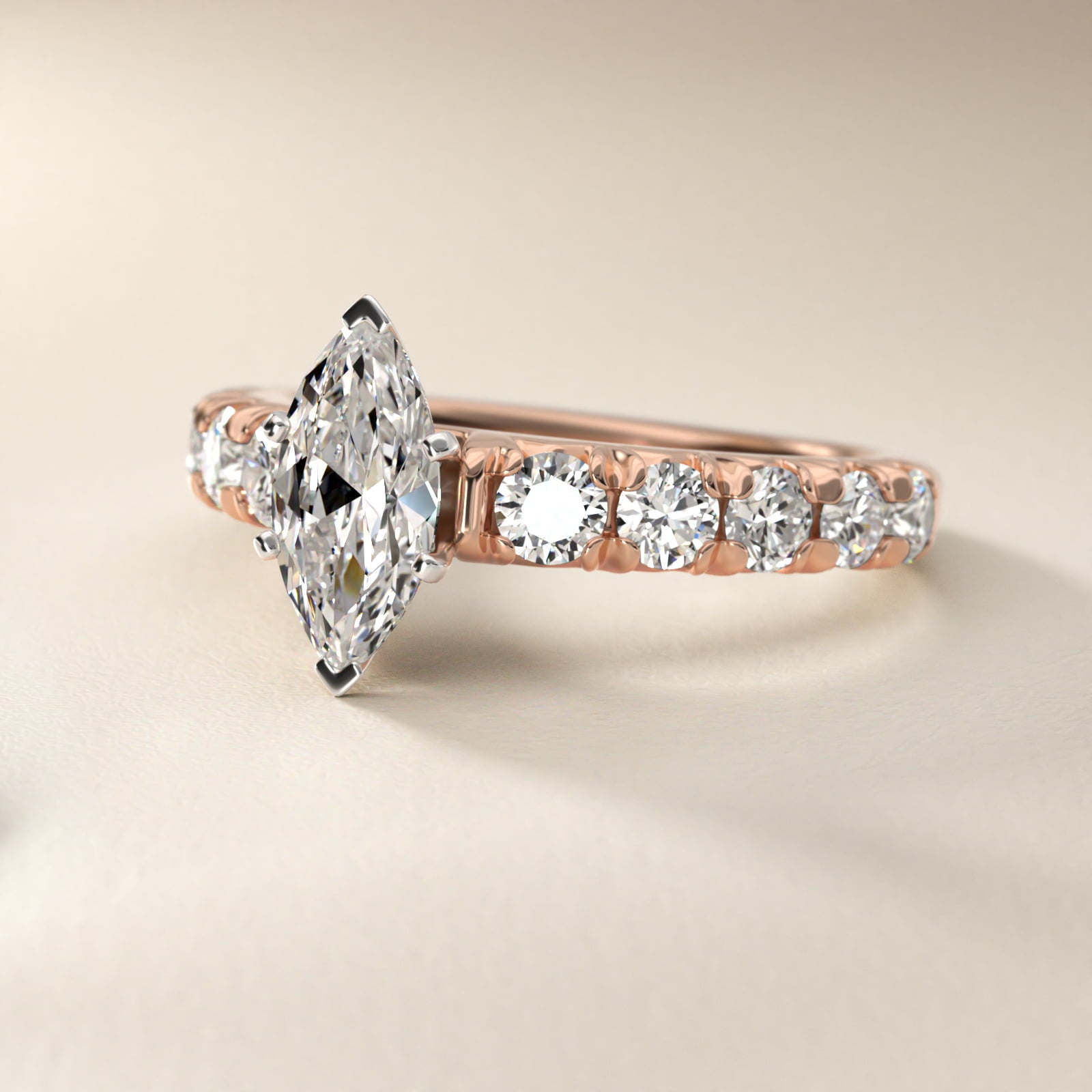 French PavŽ Diamond Engagement Ring in 18k Rose Gold (1 ct. tw.) - Marquise Center