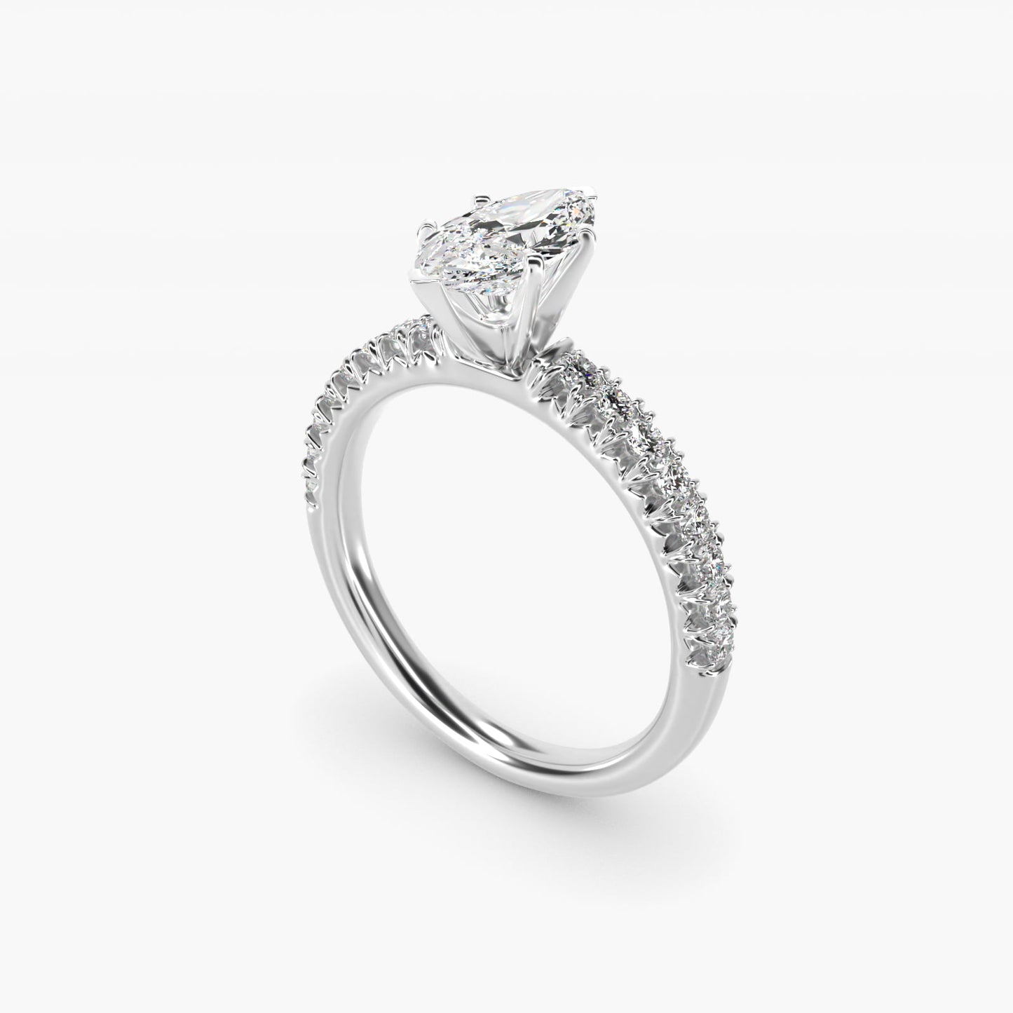 French PavŽ Diamond Engagement Ring in 14k White Gold (1/4 ct. tw.) - Marquise Center