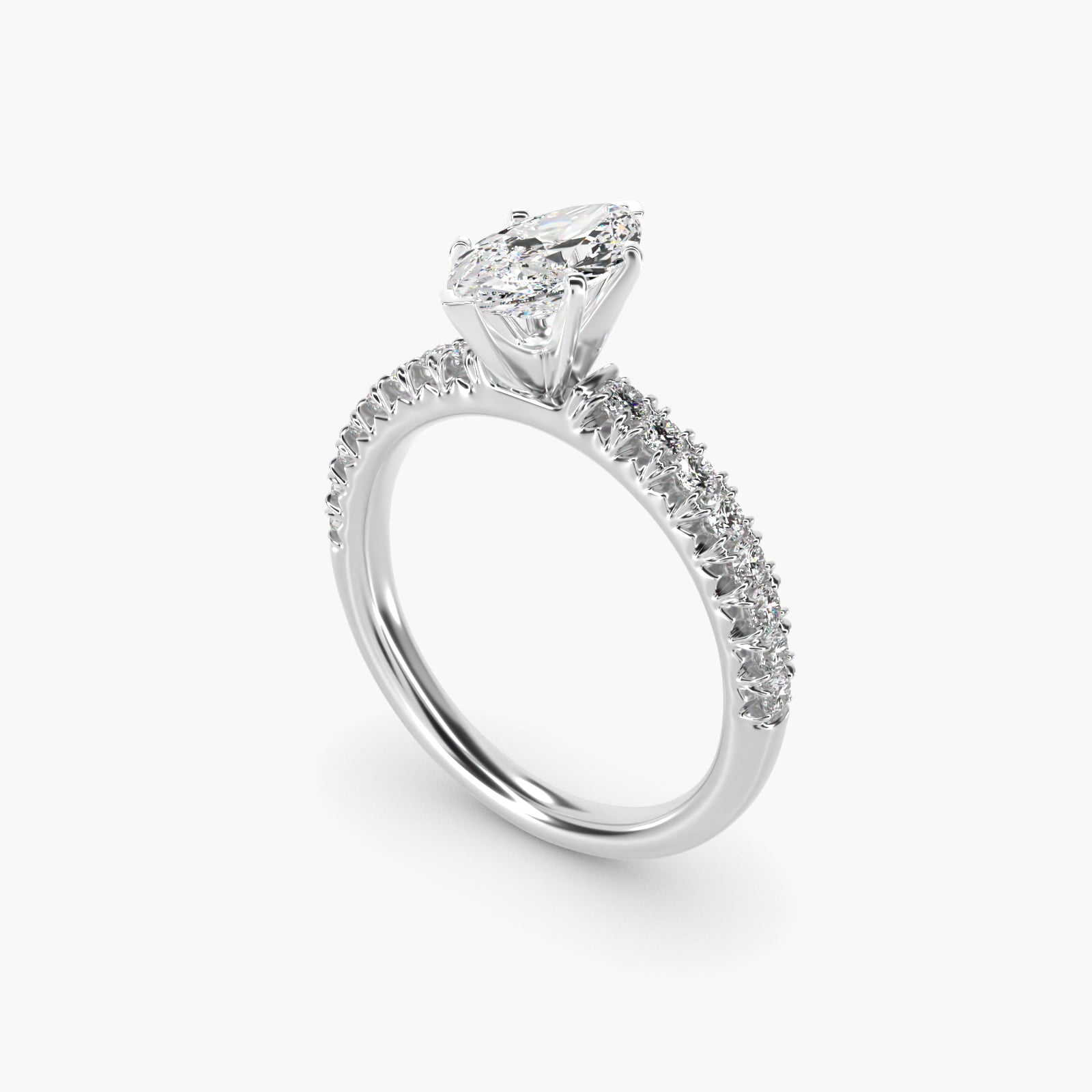 French PavŽ Diamond Engagement Ring in 14k White Gold (1/4 ct. tw.) - Marquise Center