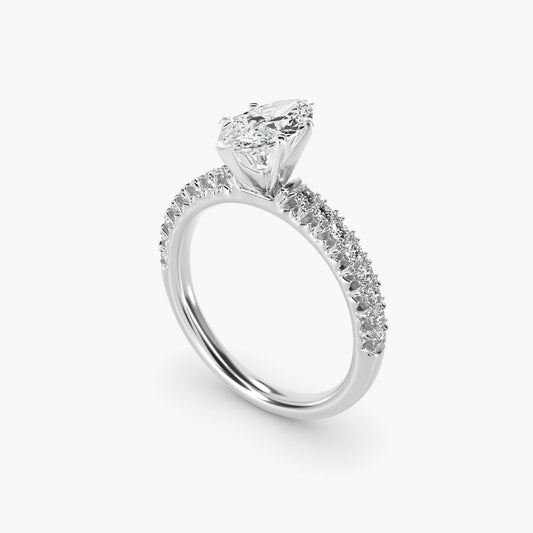 French PavŽ Diamond Engagement Ring in 14k White Gold (1/4 ct. tw.) - Marquise Center