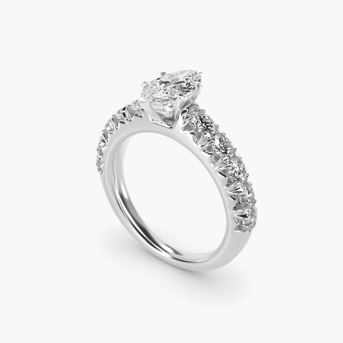 French PavŽ Diamond Engagement Ring in 18k White Gold (1 ct. tw.) - Marquise Center