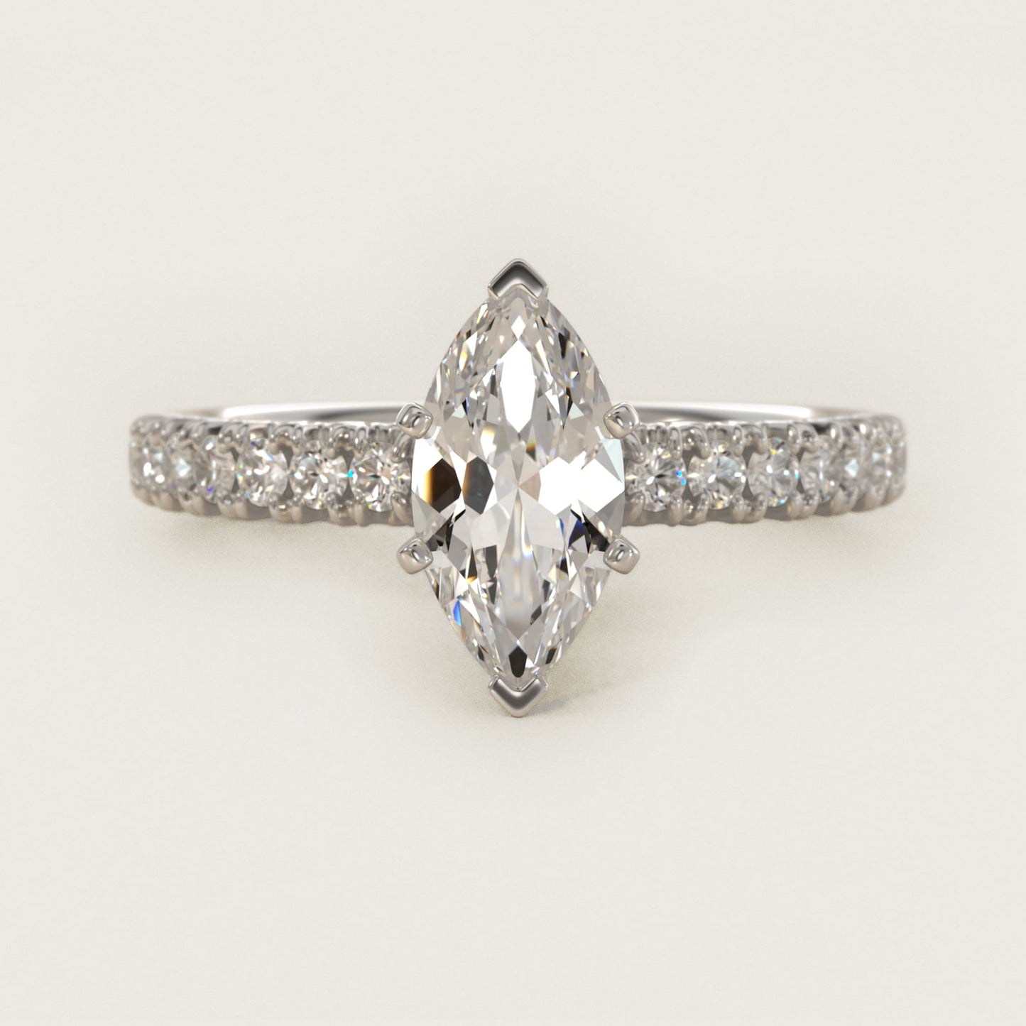 French PavŽ Diamond Engagement Ring in 14k White Gold (1/4 ct. tw.) - Marquise Center