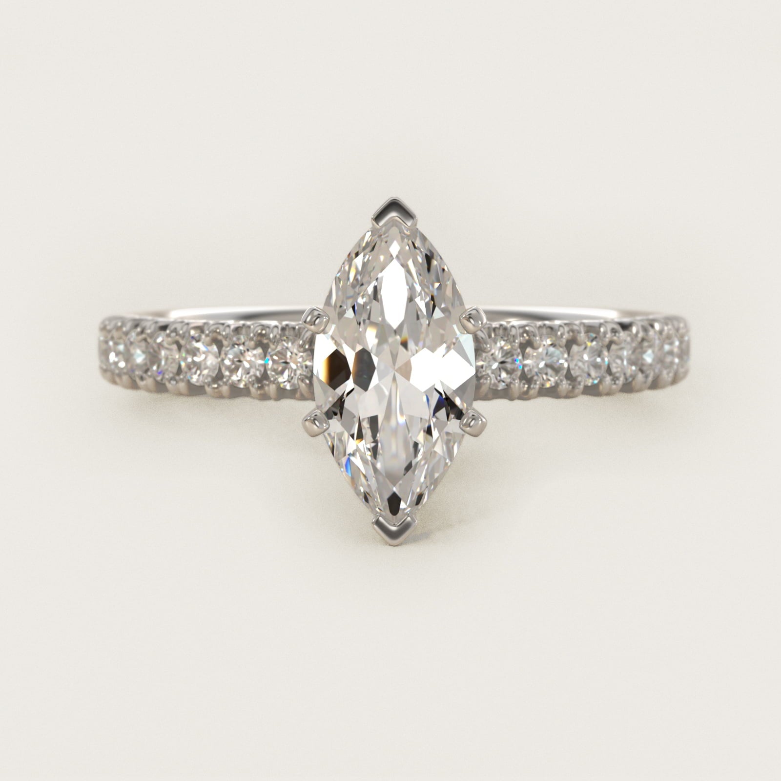 French PavŽ Diamond Engagement Ring in 14k White Gold (1/4 ct. tw.) - Marquise Center