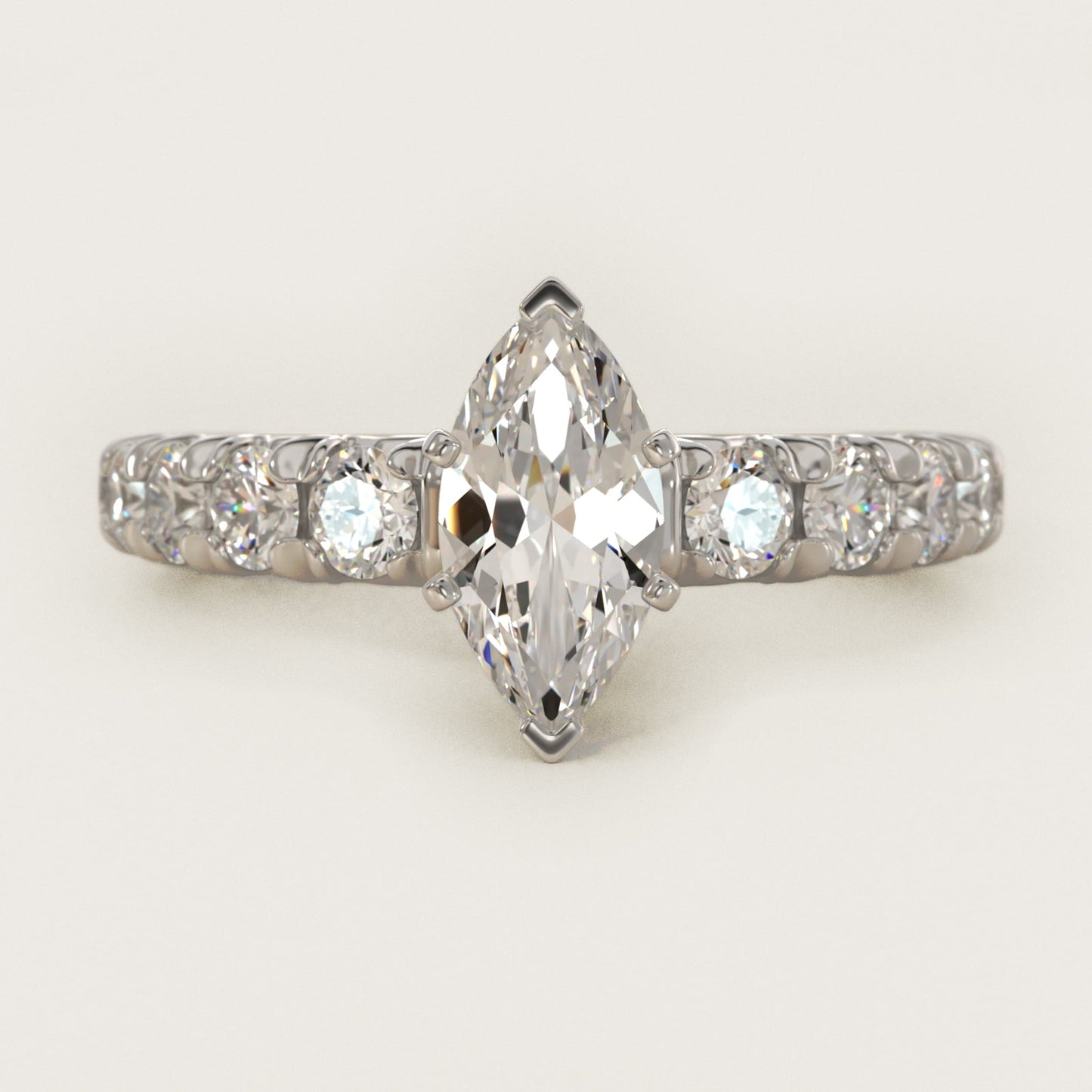 French PavŽ Diamond Engagement Ring in 18k White Gold (1 ct. tw.) - Marquise Center
