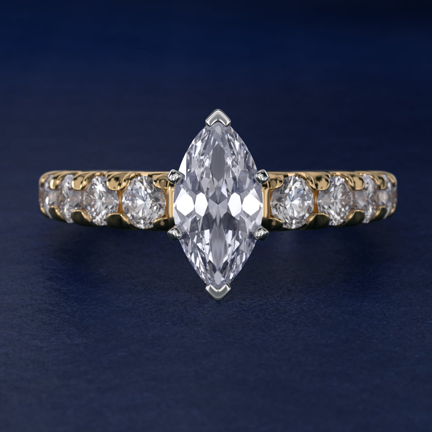French PavŽ Diamond Engagement Ring in 18k Yellow Gold (1 ct. tw.) - Marquise Center