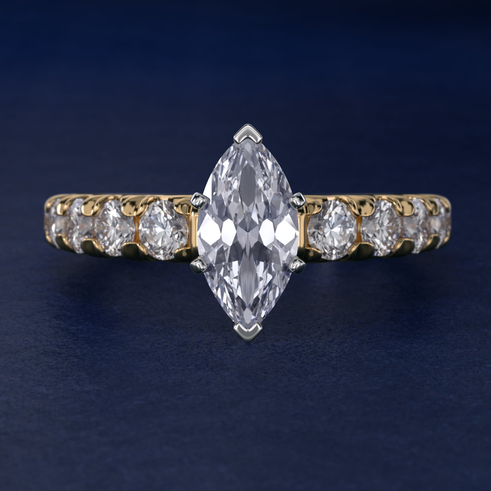 French PavŽ Diamond Engagement Ring in 18k Yellow Gold (1 ct. tw.) - Marquise Center