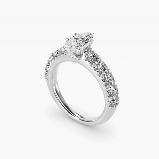 French PavŽ Diamond Engagement Ring in Platinum (1 ct. tw.) - Marquise Center