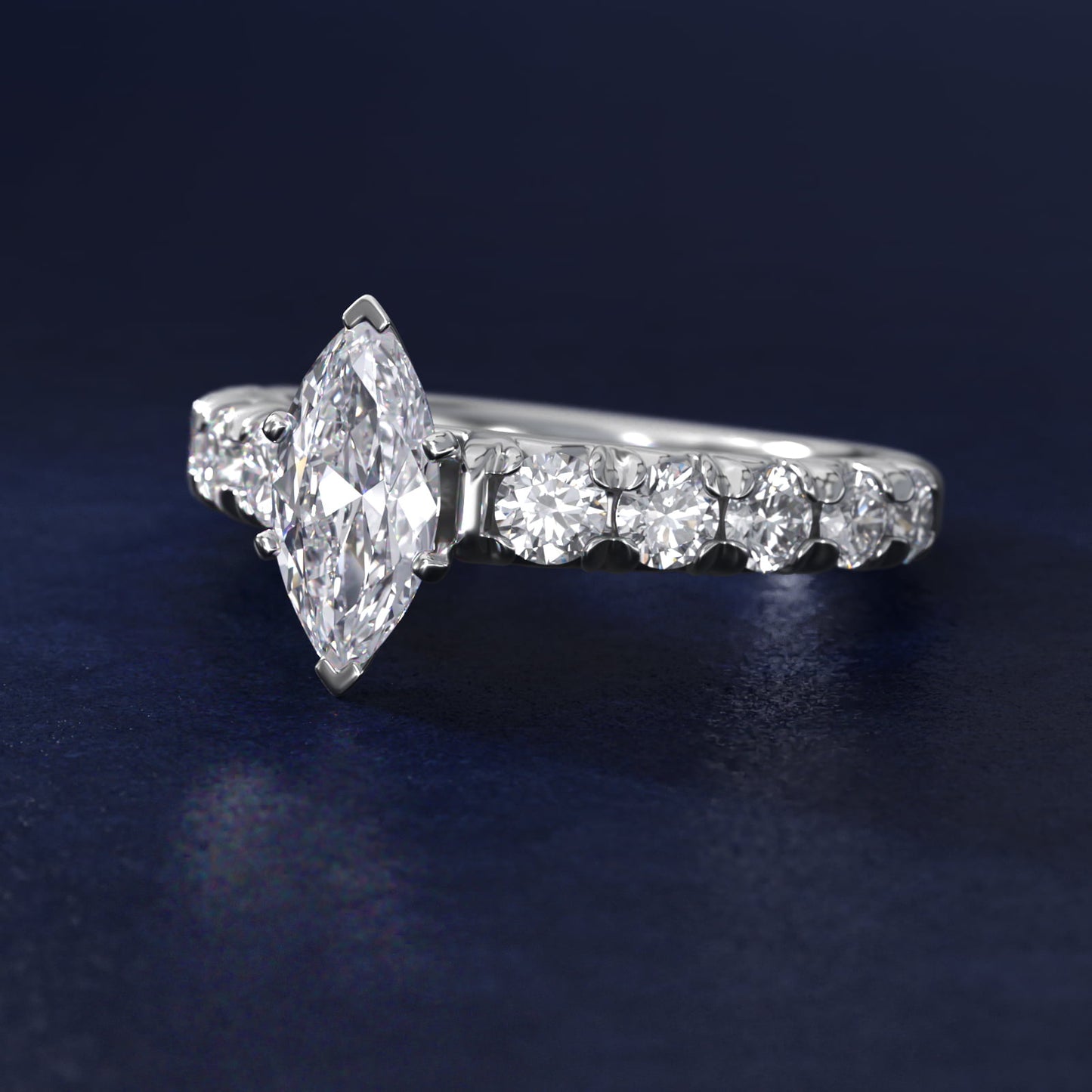 French PavŽ Diamond Engagement Ring in Platinum (1 ct. tw.) - Marquise Center