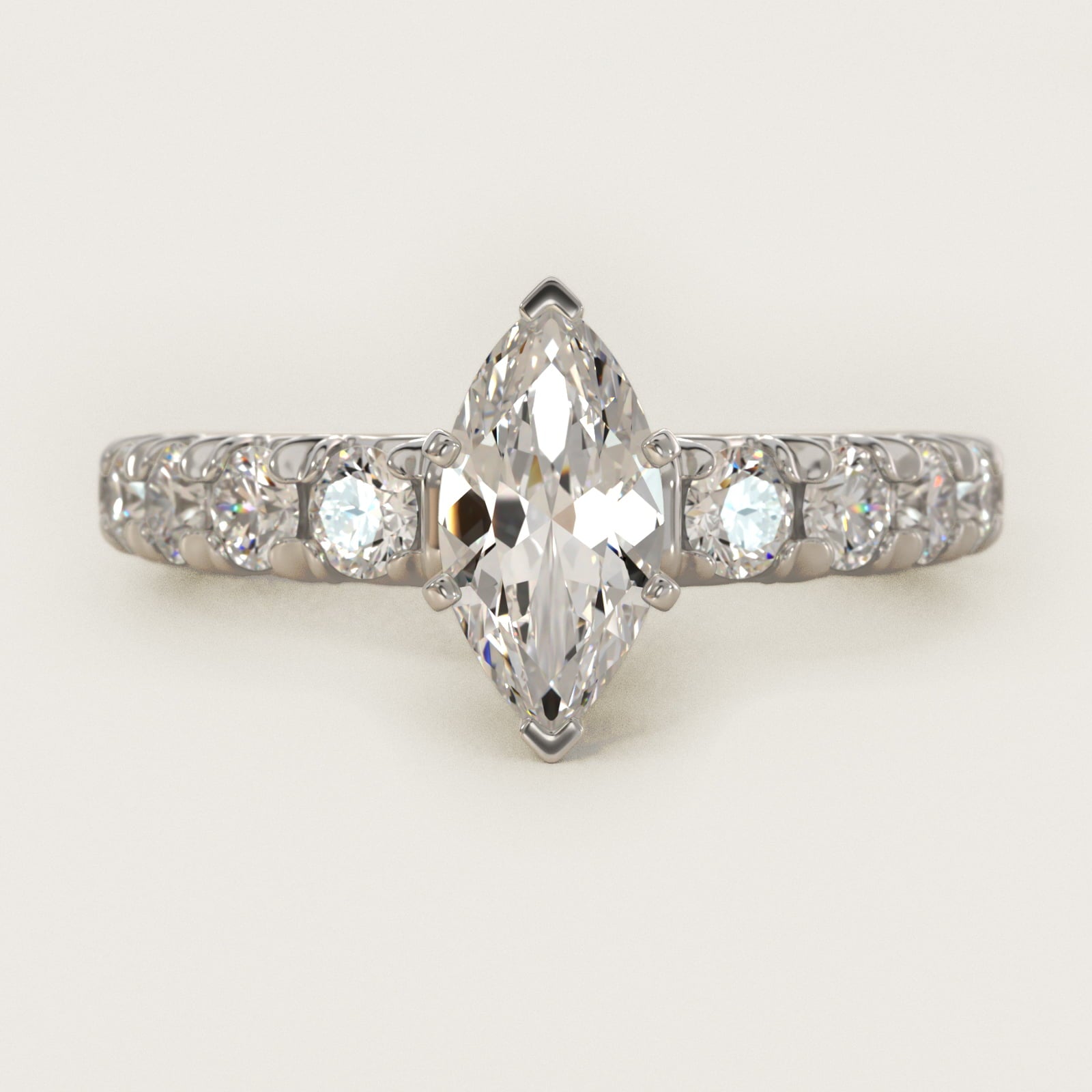French PavŽ Diamond Engagement Ring in Platinum (1 ct. tw.) - Marquise Center