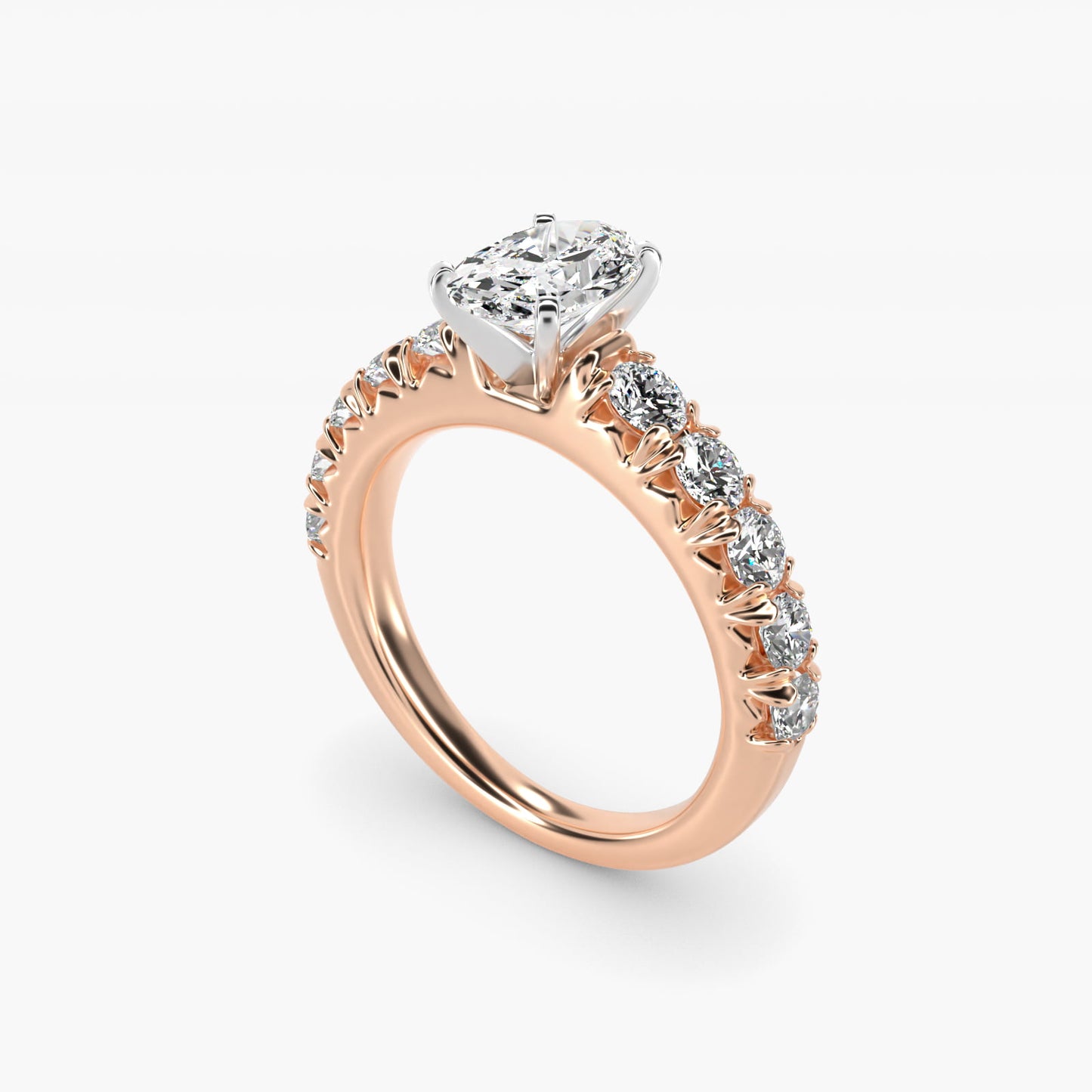 French PavŽ Diamond Engagement Ring in 18k Rose Gold (1 ct. tw.) - Oval Center