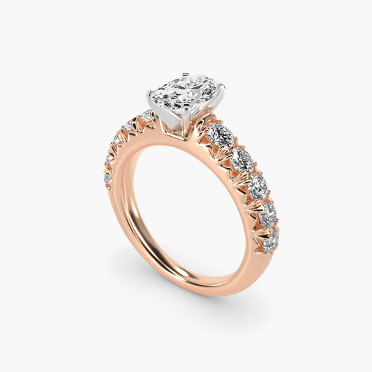French PavŽ Diamond Engagement Ring in 18k Rose Gold (1 ct. tw.) - Oval Center