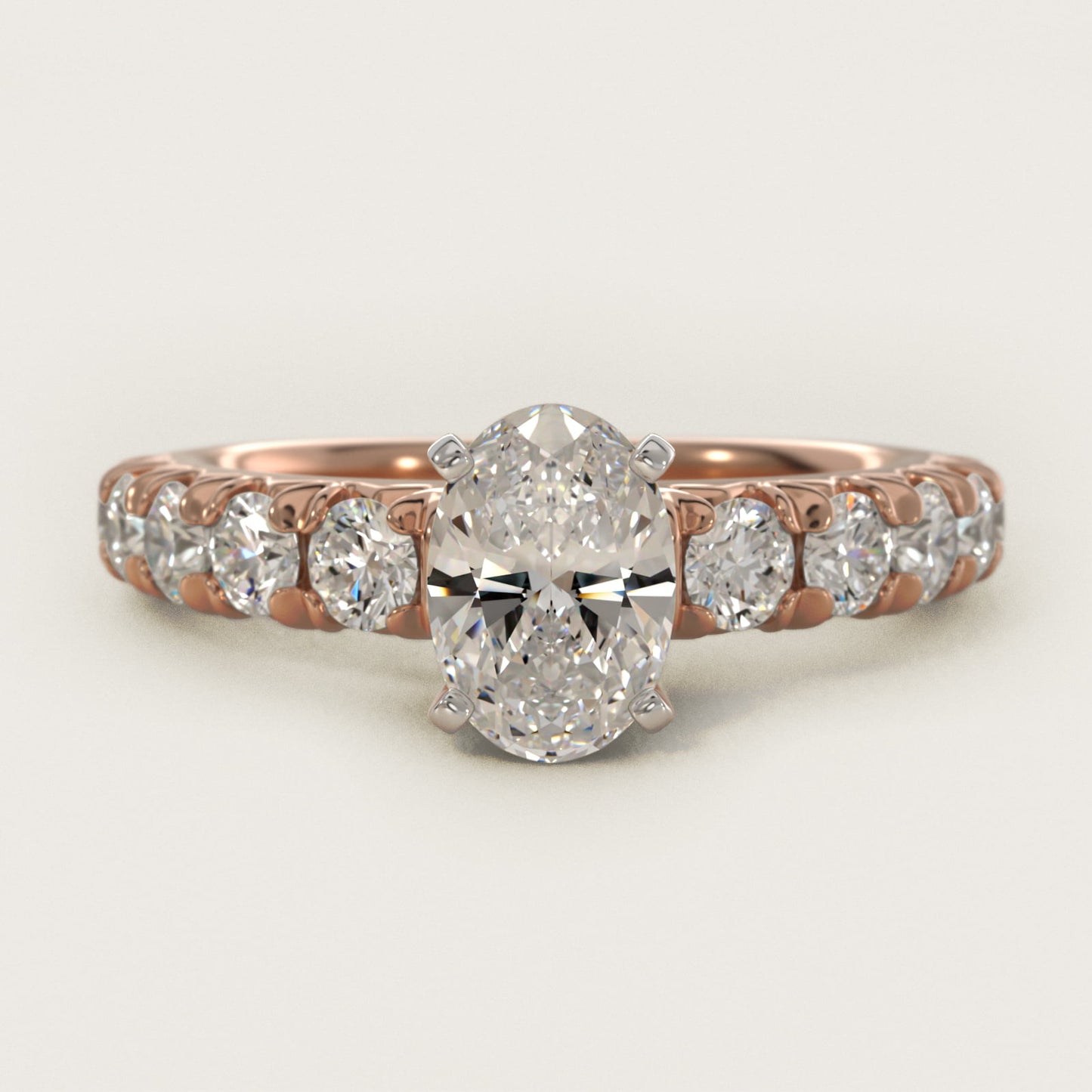 French PavŽ Diamond Engagement Ring in 18k Rose Gold (1 ct. tw.) - Oval Center