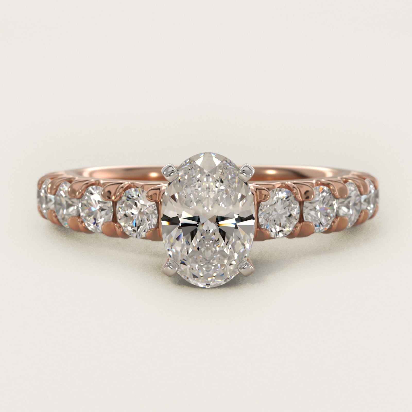 French PavŽ Diamond Engagement Ring in 18k Rose Gold (1 ct. tw.) - Oval Center