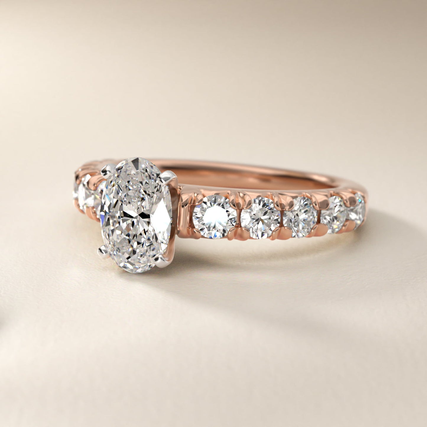French PavŽ Diamond Engagement Ring in 18k Rose Gold (1 ct. tw.) - Oval Center