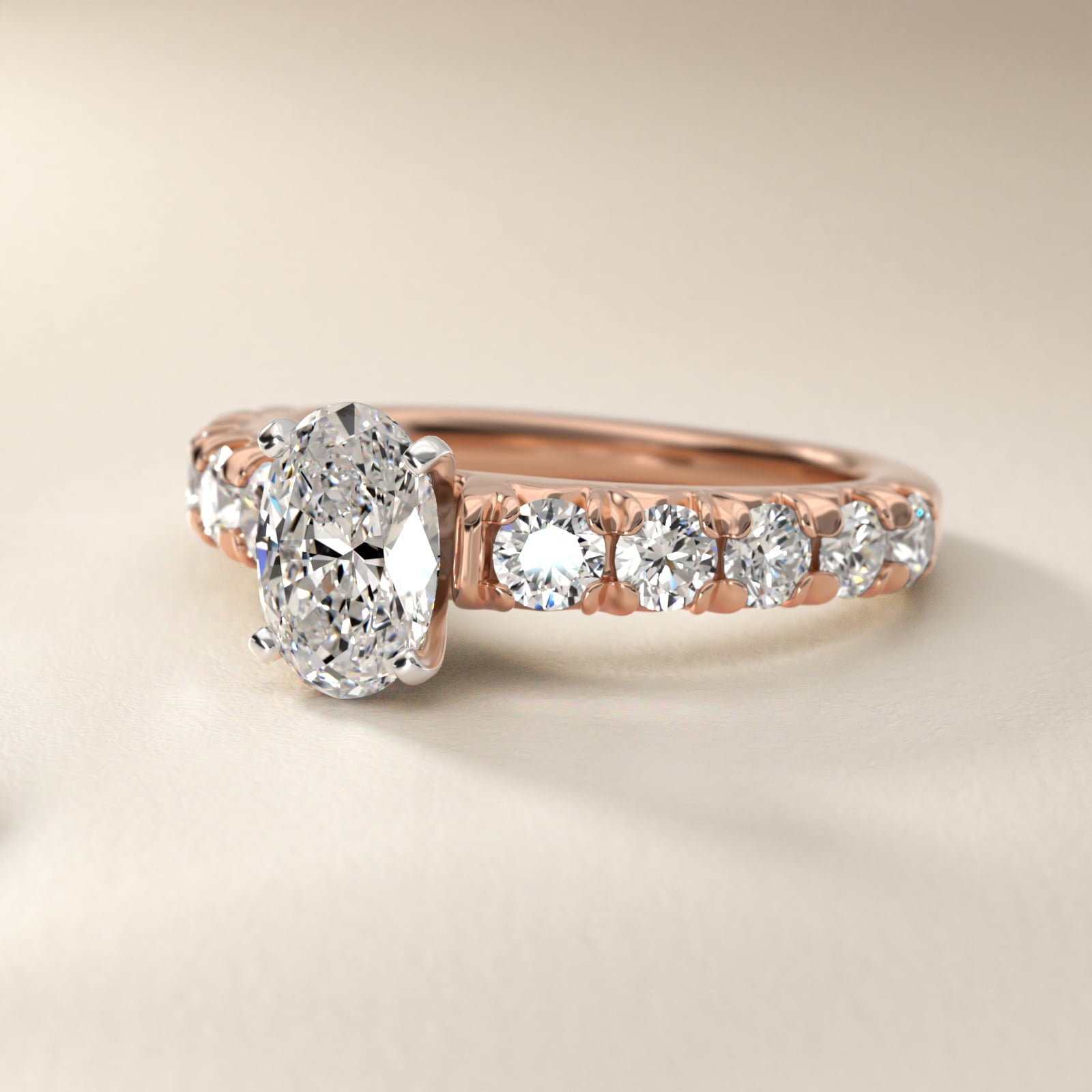 French PavŽ Diamond Engagement Ring in 18k Rose Gold (1 ct. tw.) - Oval Center