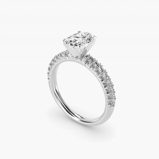French PavŽ Diamond Engagement Ring in 14k White Gold (1/4 ct. tw.) - Oval Center