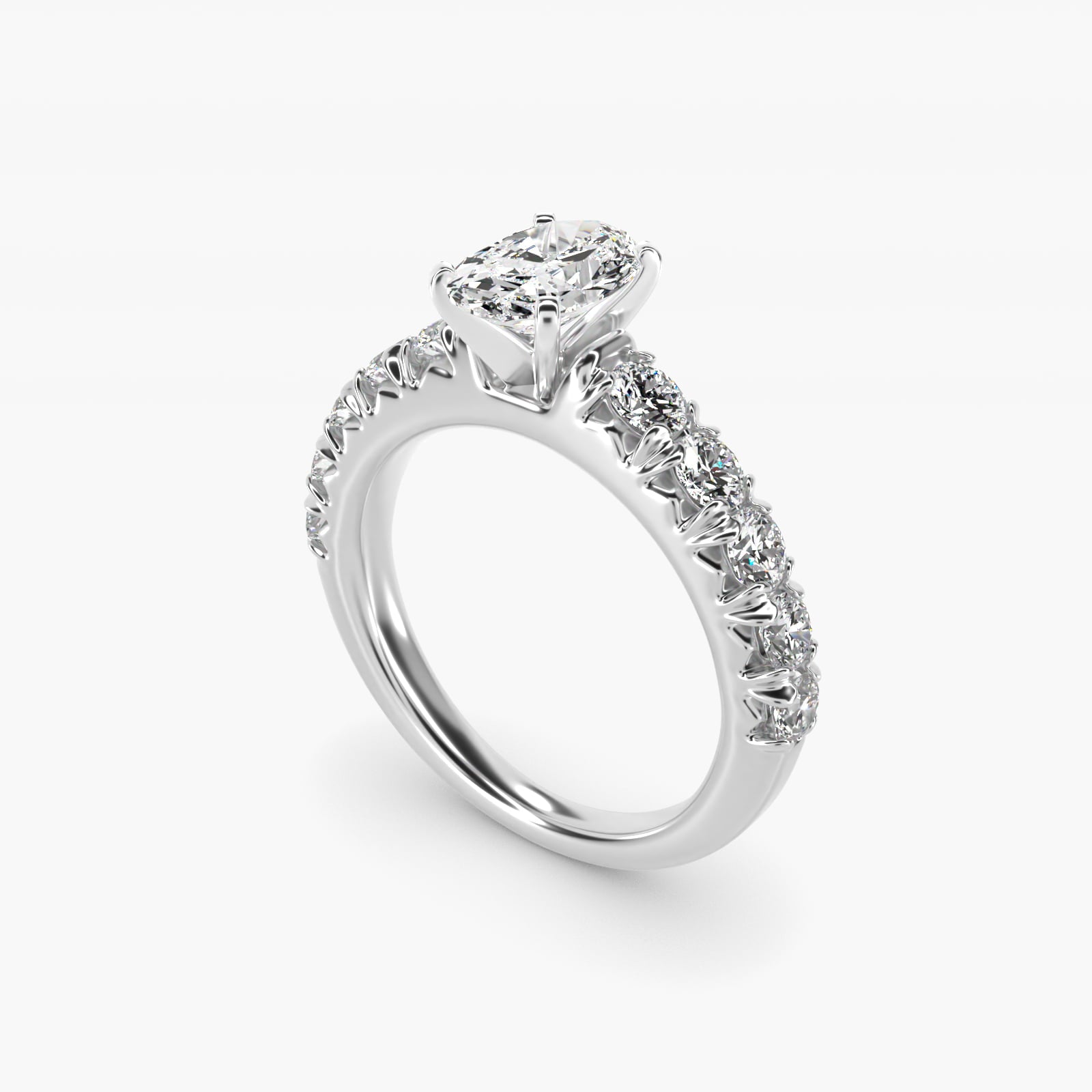 French PavŽ Diamond Engagement Ring in 18k White Gold (1 ct. tw.) - Oval Center