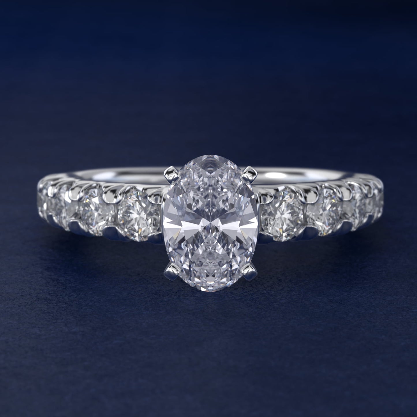 French PavŽ Diamond Engagement Ring in 18k White Gold (1 ct. tw.) - Oval Center