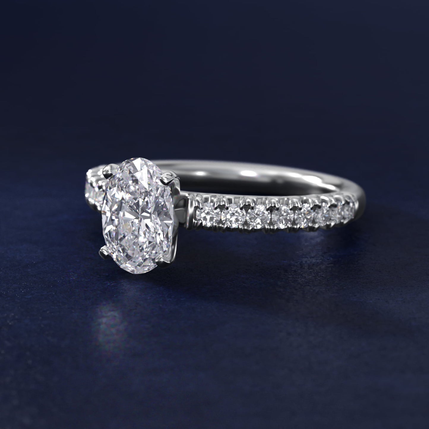 French PavŽ Diamond Engagement Ring in 14k White Gold (1/4 ct. tw.) - Oval Center
