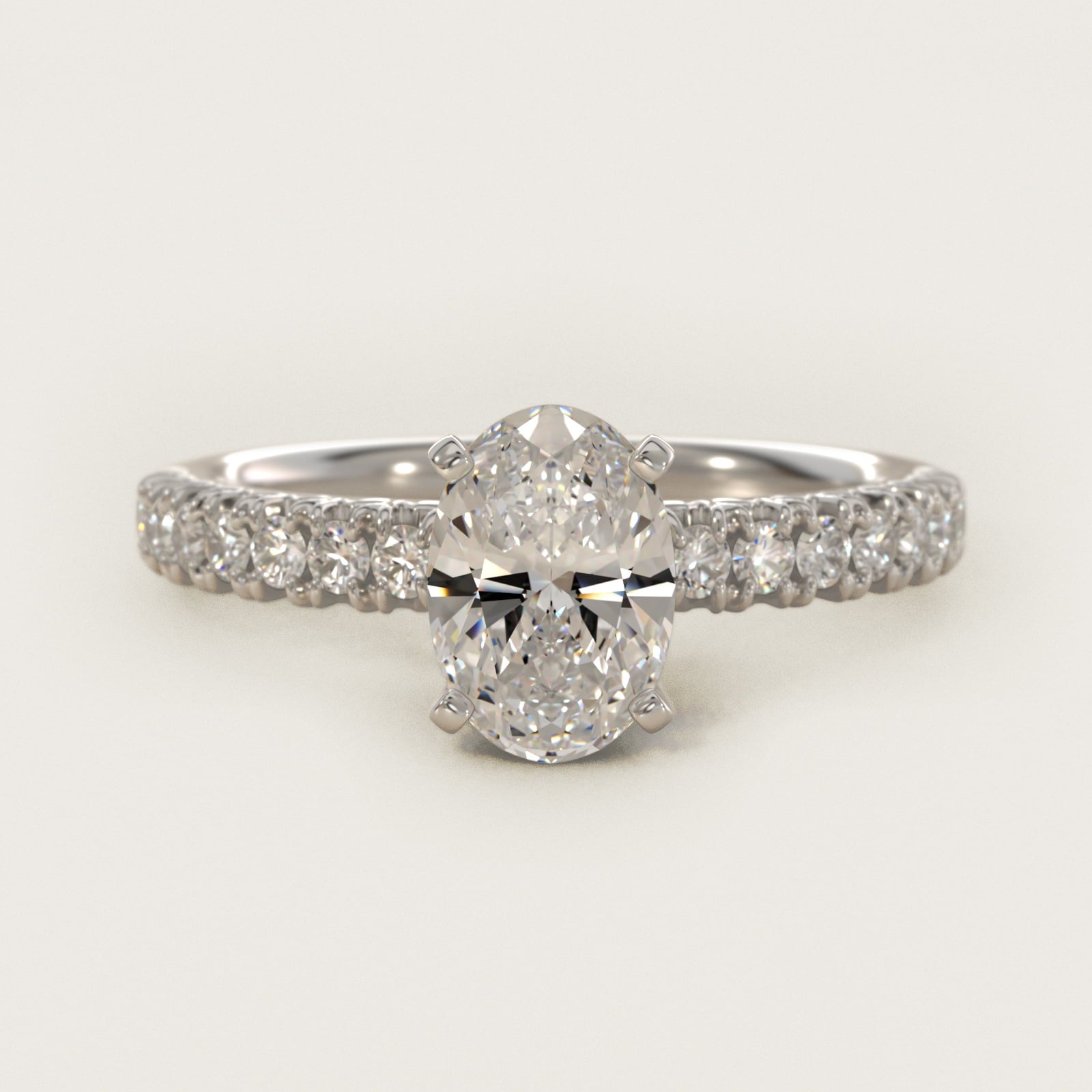 French PavŽ Diamond Engagement Ring in 14k White Gold (1/4 ct. tw.) - Oval Center