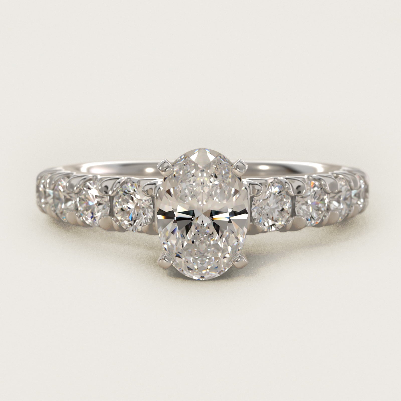 French PavŽ Diamond Engagement Ring in 18k White Gold (1 ct. tw.) - Oval Center