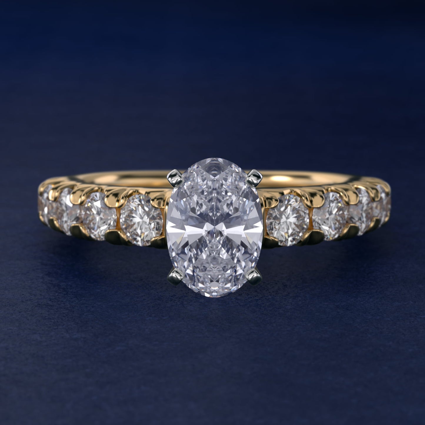 French PavŽ Diamond Engagement Ring in 18k Yellow Gold (1 ct. tw.) - Oval Center