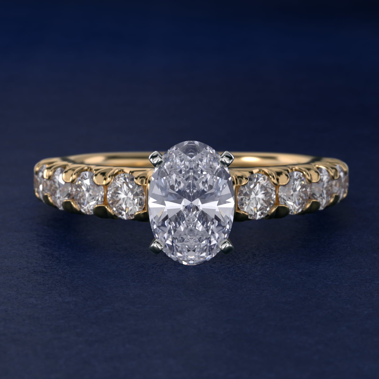 French PavŽ Diamond Engagement Ring in 18k Yellow Gold (1 ct. tw.) - Oval Center