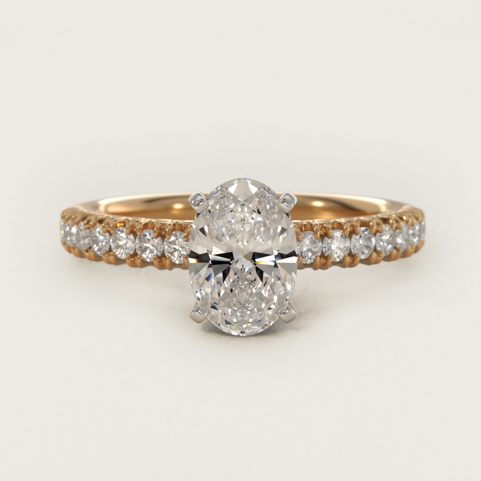 French PavŽ Diamond Engagement Ring in 14k Yellow Gold (1/4 ct. tw.) - Oval Center