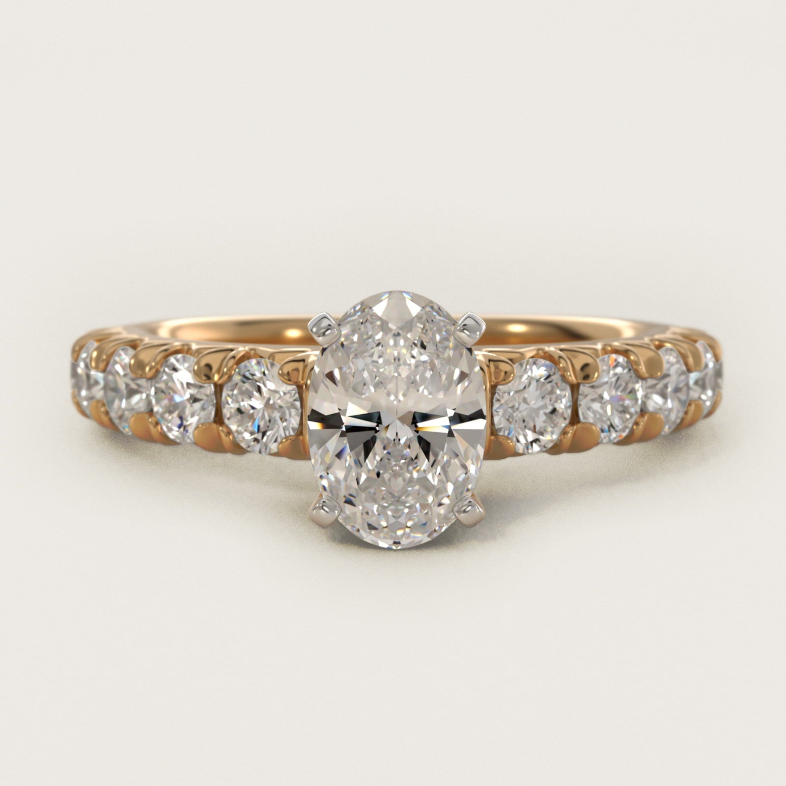 French PavŽ Diamond Engagement Ring in 18k Yellow Gold (1 ct. tw.) - Oval Center