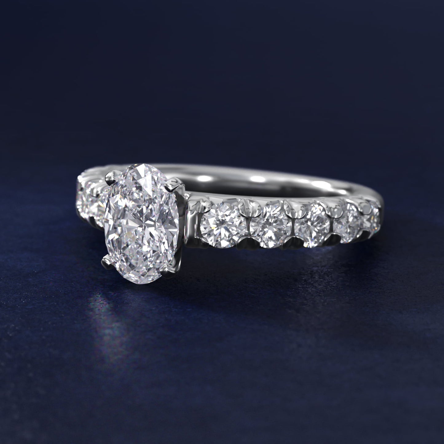 French PavŽ Diamond Engagement Ring in Platinum (1 ct. tw.) - Oval Center