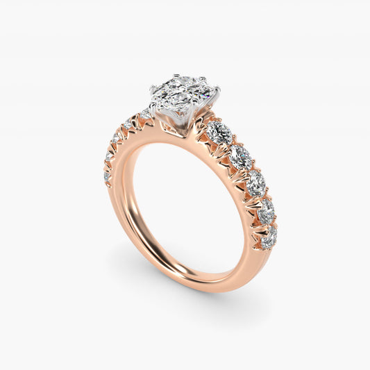 French PavŽ Diamond Engagement Ring in 18k Rose Gold (1 ct. tw.) - Pear Center