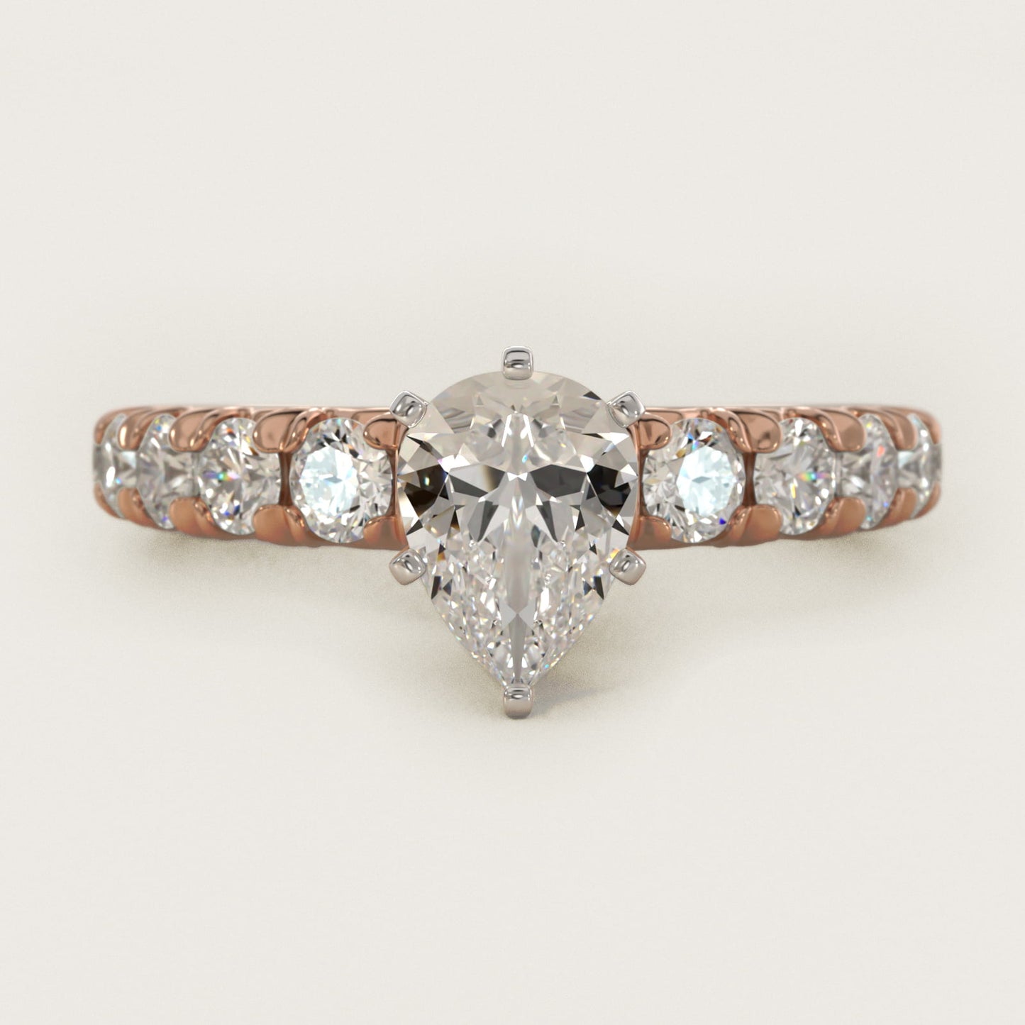 French PavŽ Diamond Engagement Ring in 18k Rose Gold (1 ct. tw.) - Pear Center