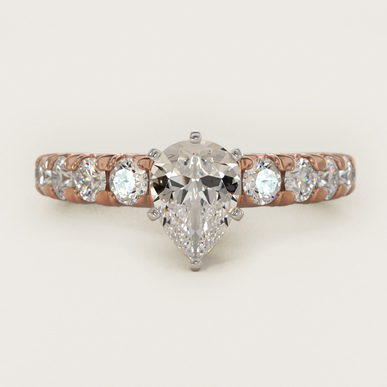 French PavŽ Diamond Engagement Ring in 18k Rose Gold (1 ct. tw.) - Pear Center