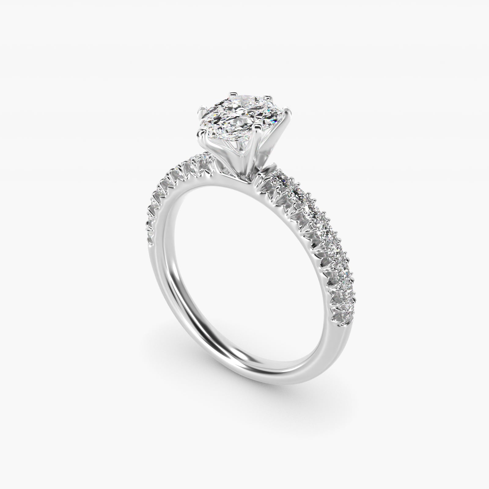 French PavŽ Diamond Engagement Ring in 14k White Gold (1/4 ct. tw.) - Pear Center