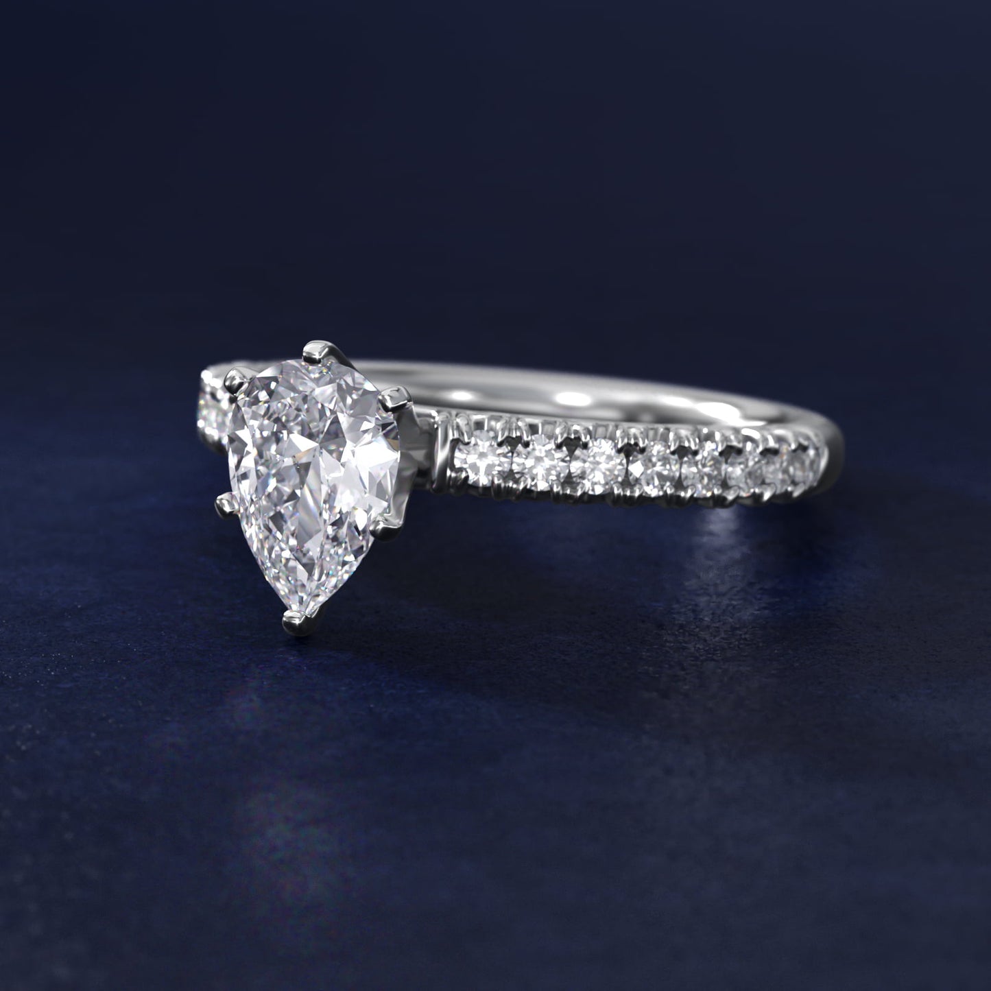 French PavŽ Diamond Engagement Ring in 14k White Gold (1/4 ct. tw.) - Pear Center