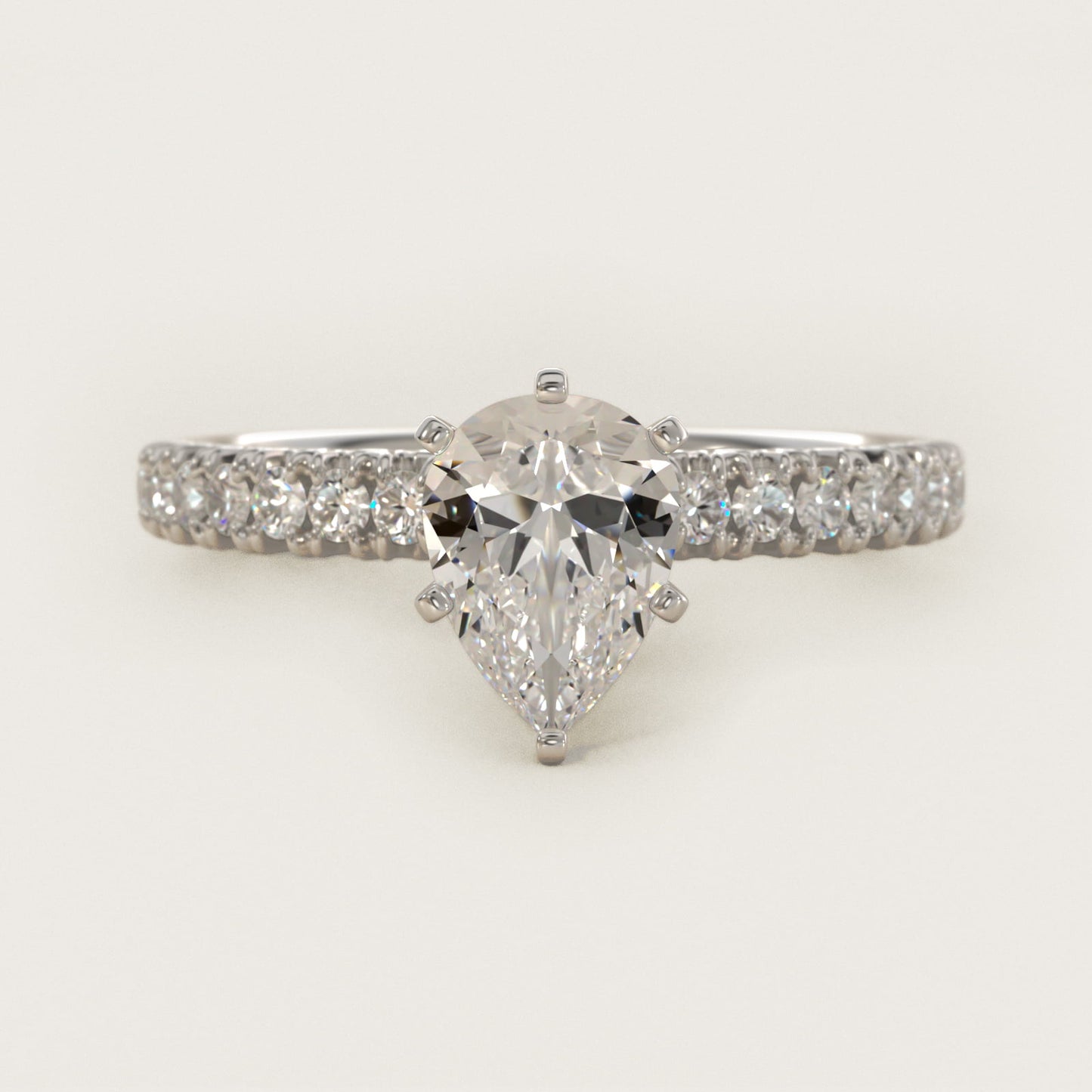 French PavŽ Diamond Engagement Ring in 14k White Gold (1/4 ct. tw.) - Pear Center