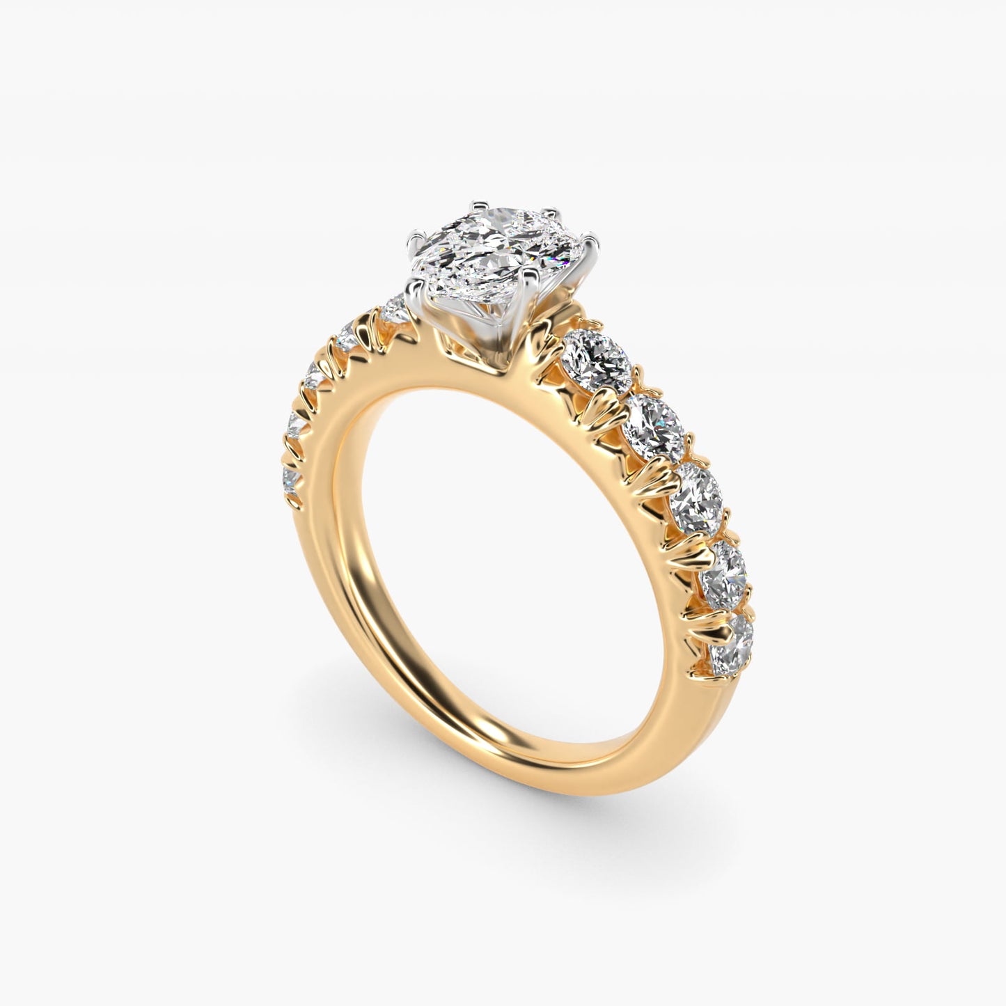 French PavŽ Diamond Engagement Ring in 18k Yellow Gold (1 ct. tw.) - Pear Center