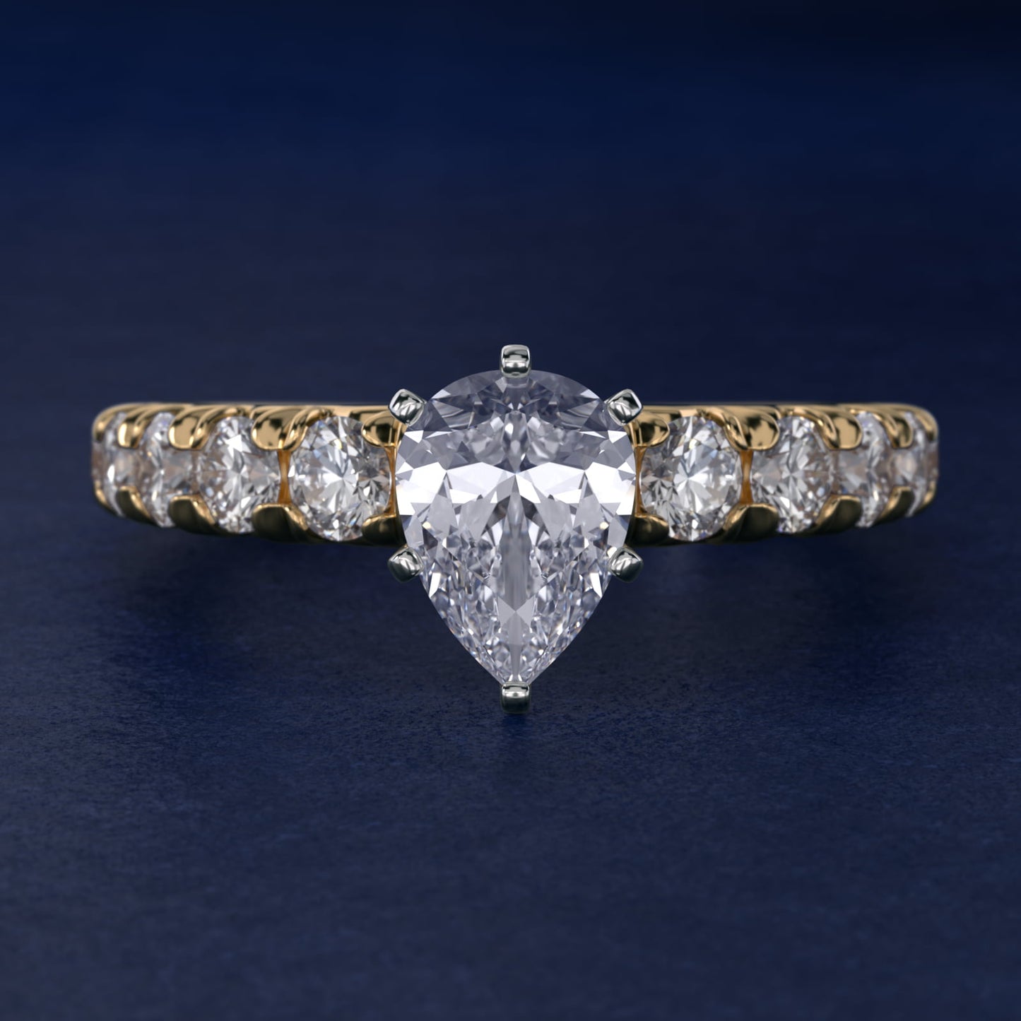 French PavŽ Diamond Engagement Ring in 18k Yellow Gold (1 ct. tw.) - Pear Center