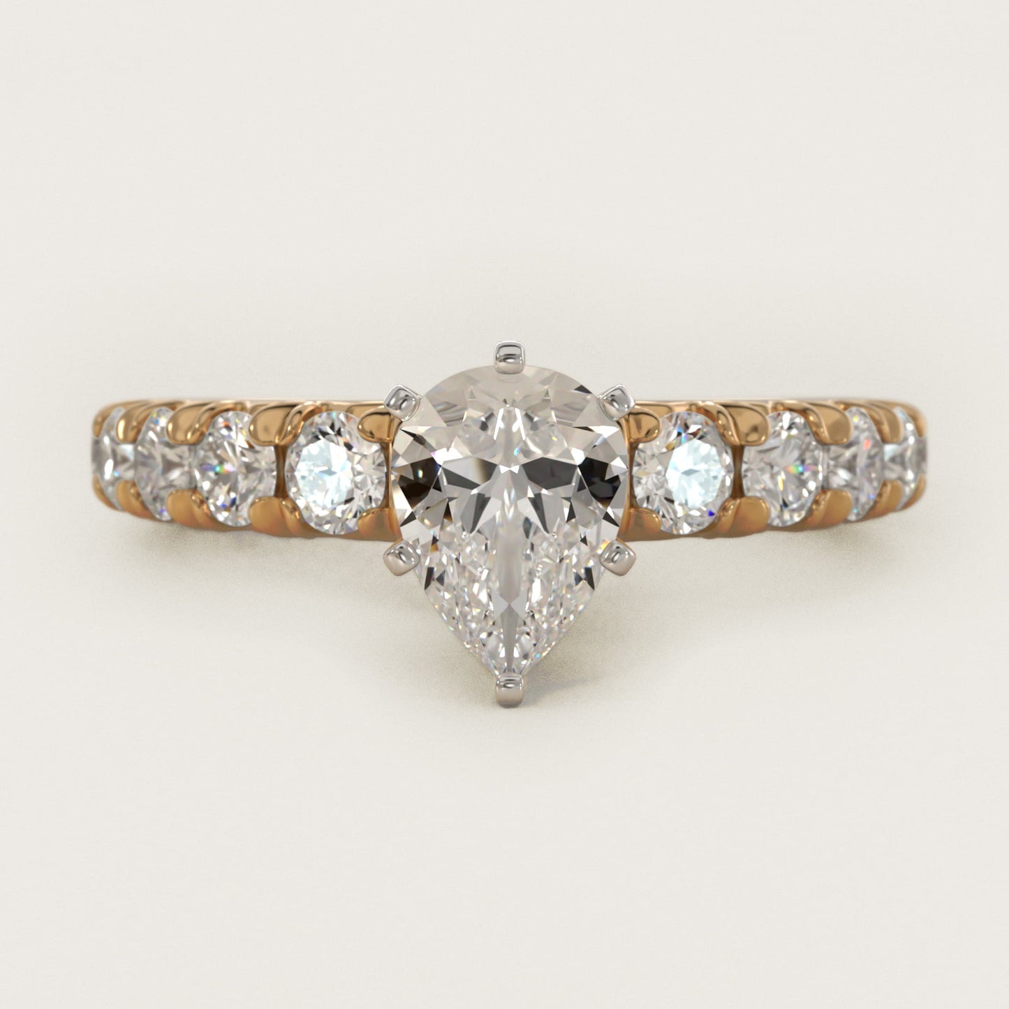 French PavŽ Diamond Engagement Ring in 18k Yellow Gold (1 ct. tw.) - Pear Center