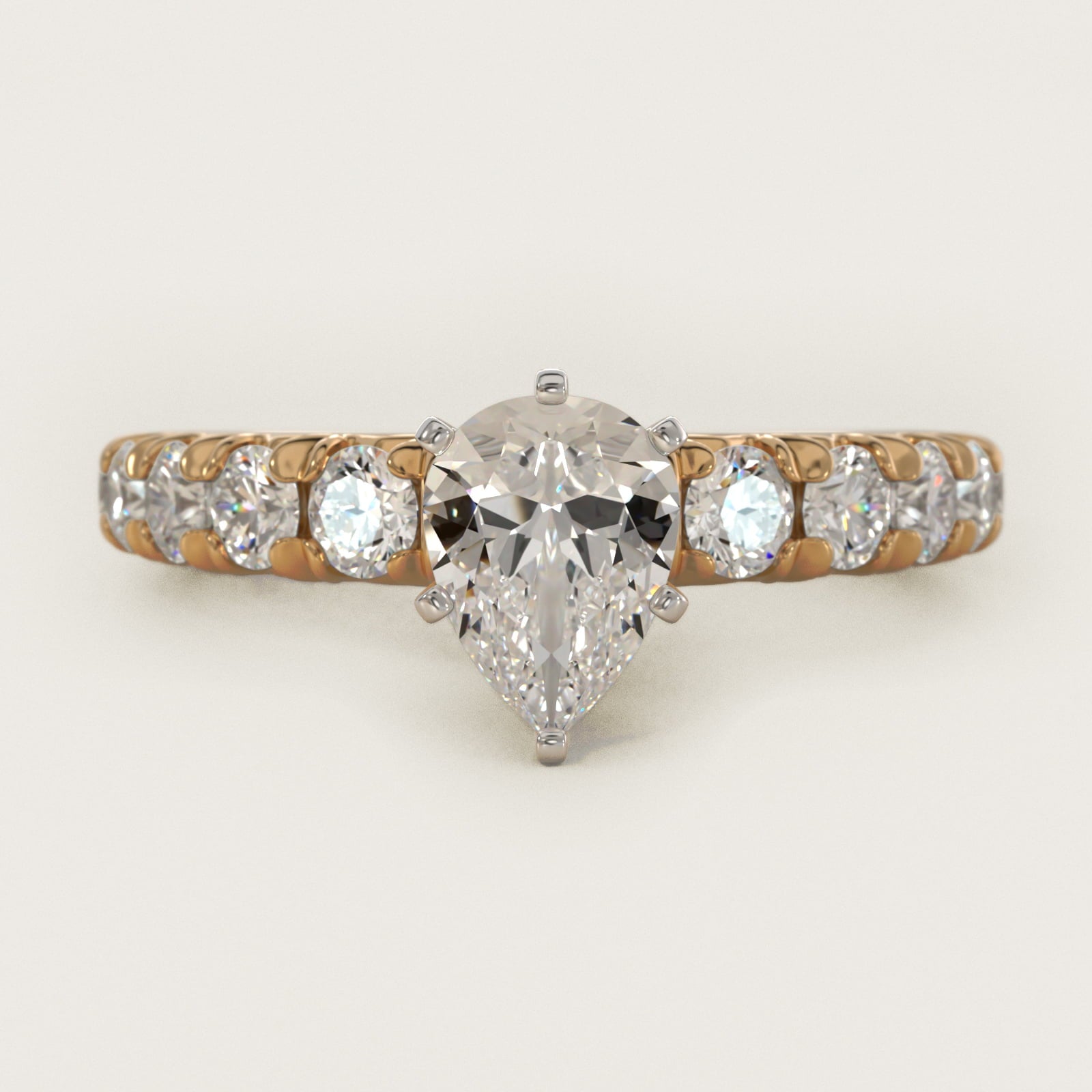 French PavŽ Diamond Engagement Ring in 18k Yellow Gold (1 ct. tw.) - Pear Center