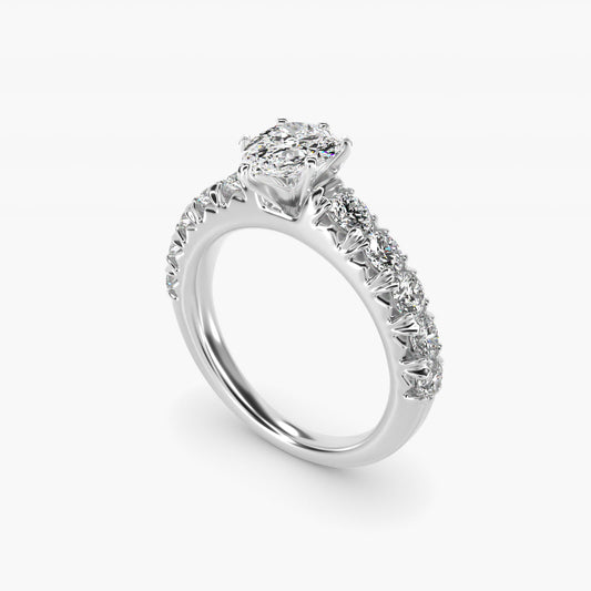 French PavŽ Diamond Engagement Ring in Platinum (1 ct. tw.) - Pear Center