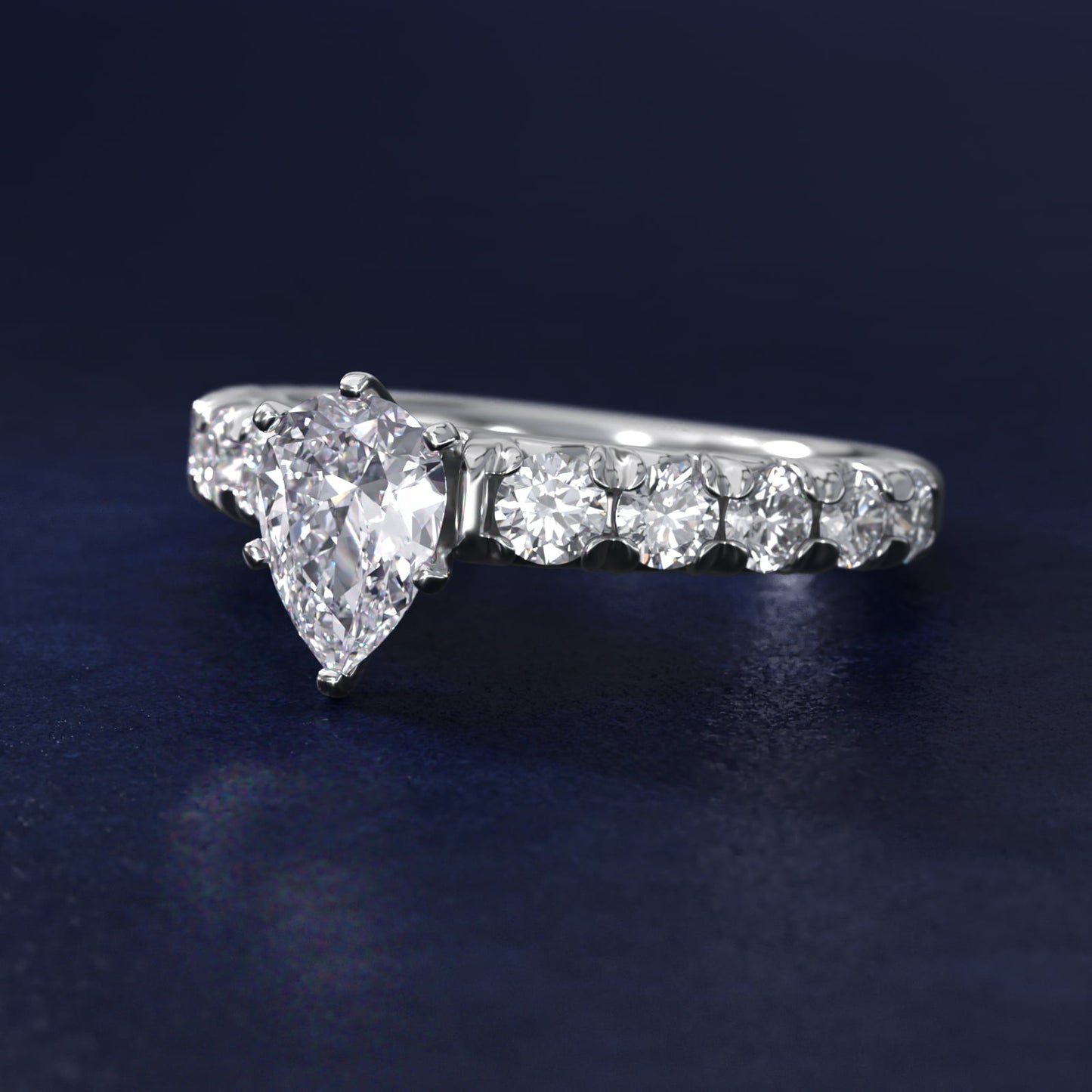 French PavŽ Diamond Engagement Ring in Platinum (1 ct. tw.) - Pear Center