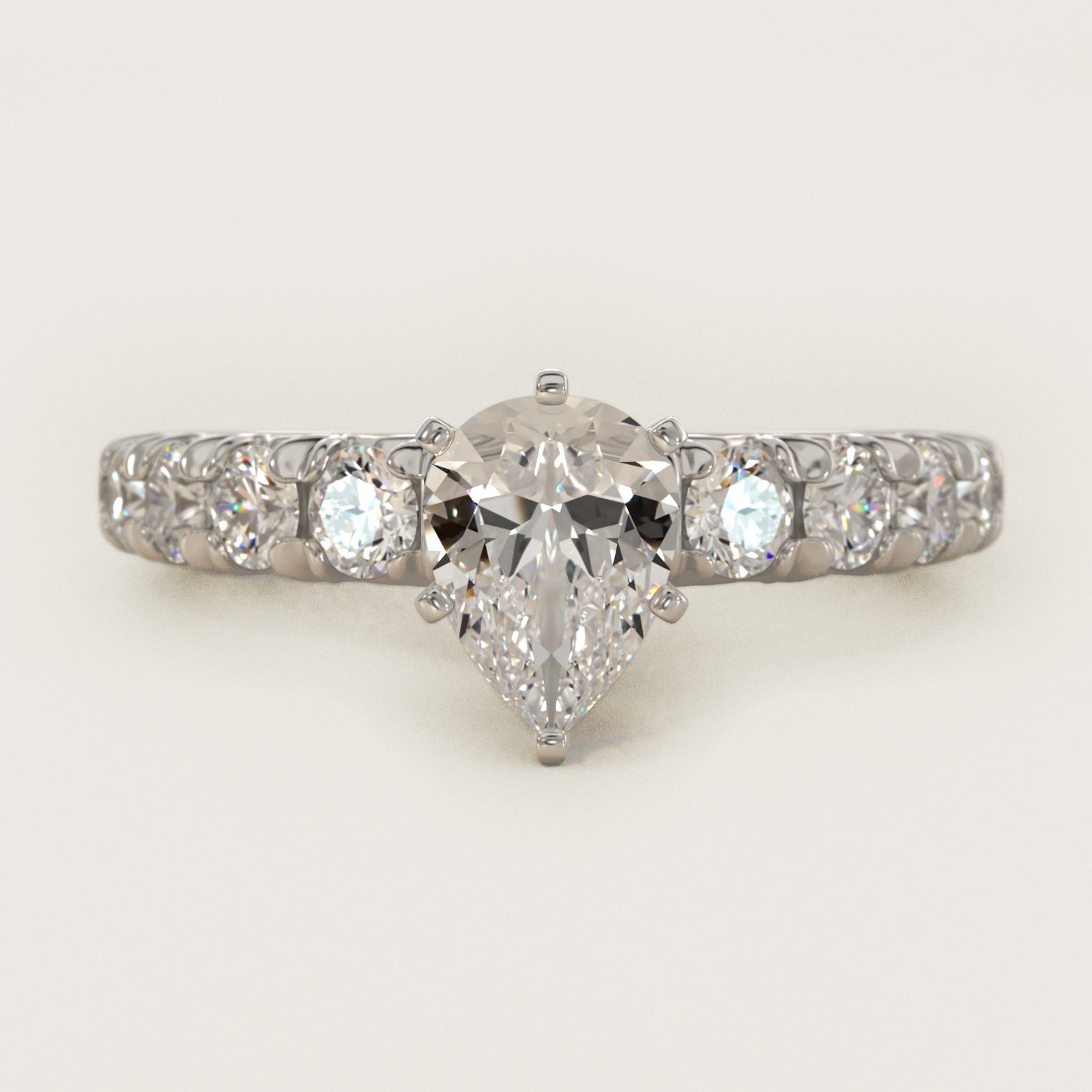 French PavŽ Diamond Engagement Ring in Platinum (1 ct. tw.) - Pear Center
