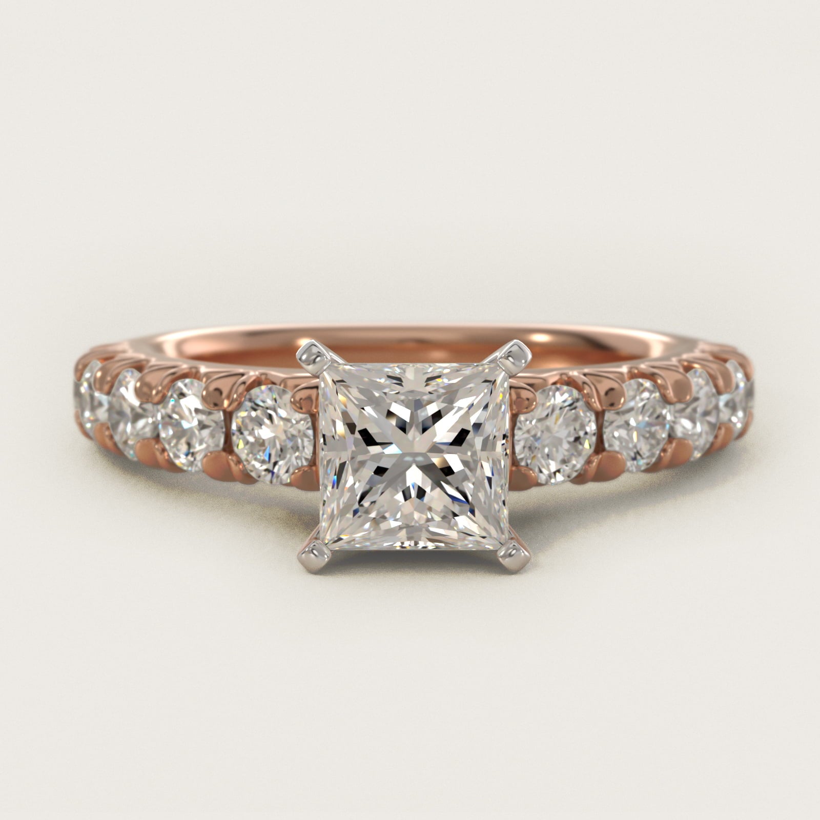 French PavŽ Diamond Engagement Ring in 18k Rose Gold (1 ct. tw.) - Princess Center