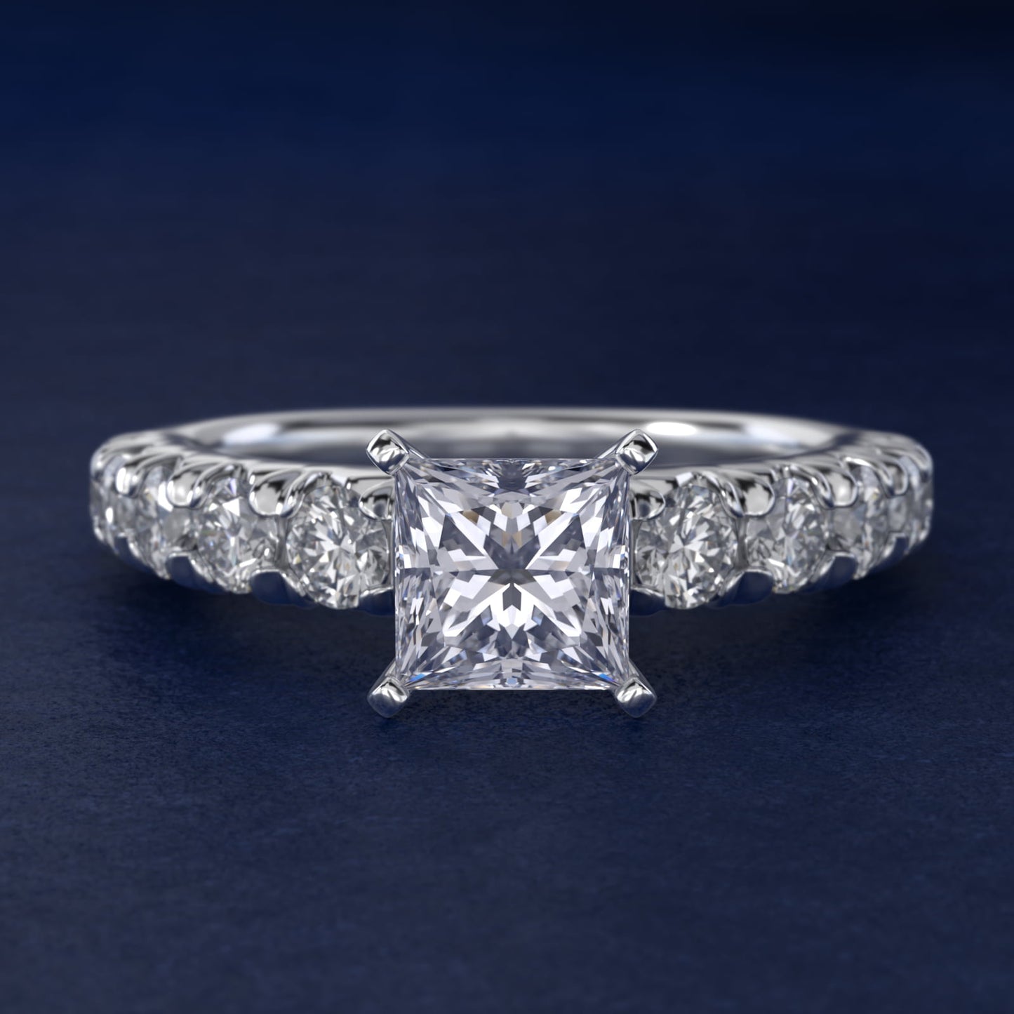 French PavŽ Diamond Engagement Ring in 18k White Gold (1 ct. tw.) - Princess Center