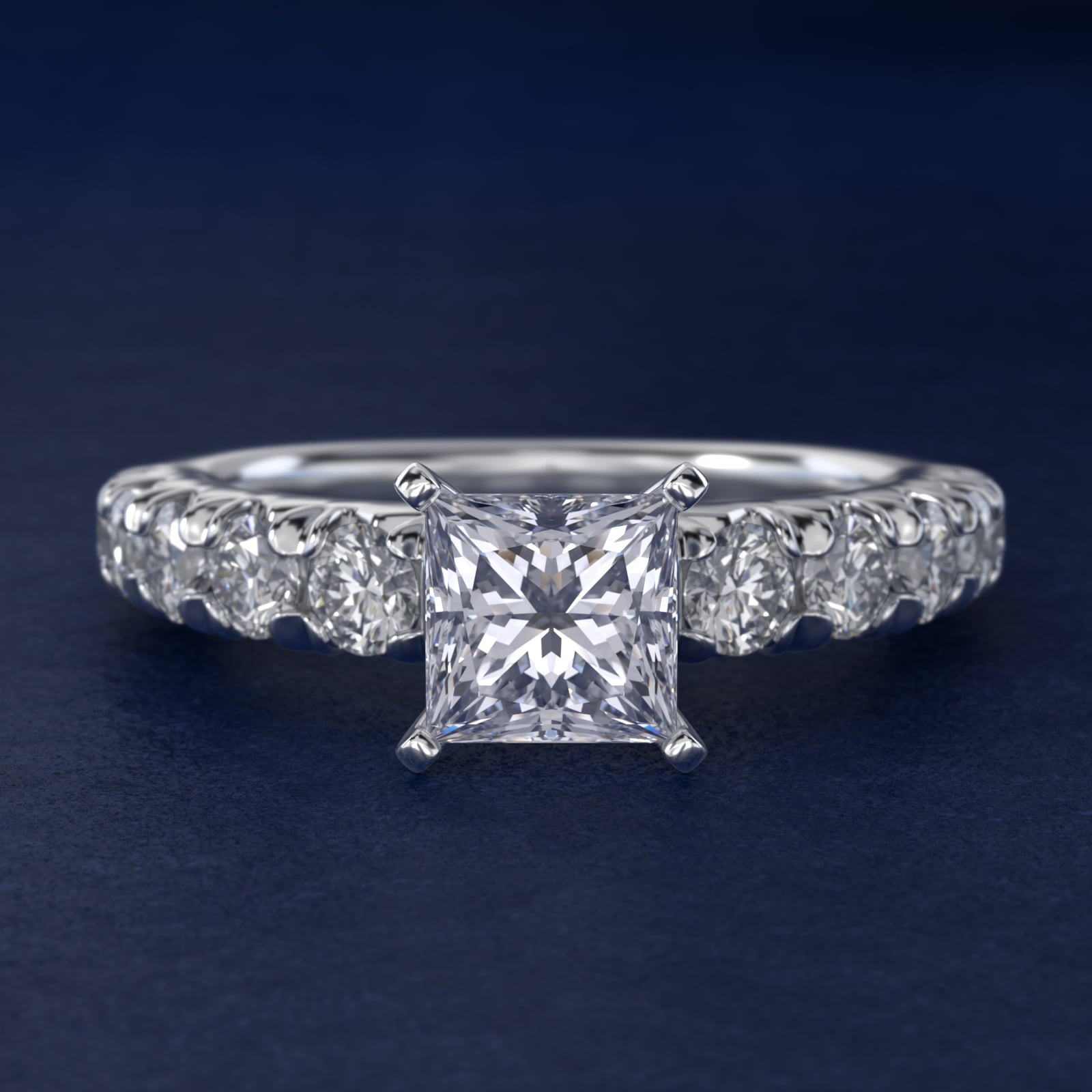 French PavŽ Diamond Engagement Ring in 18k White Gold (1 ct. tw.) - Princess Center