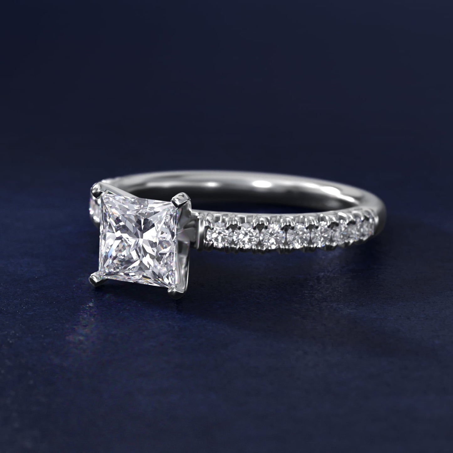 French PavŽ Diamond Engagement Ring in 14k White Gold (1/4 ct. tw.) - Princess Center