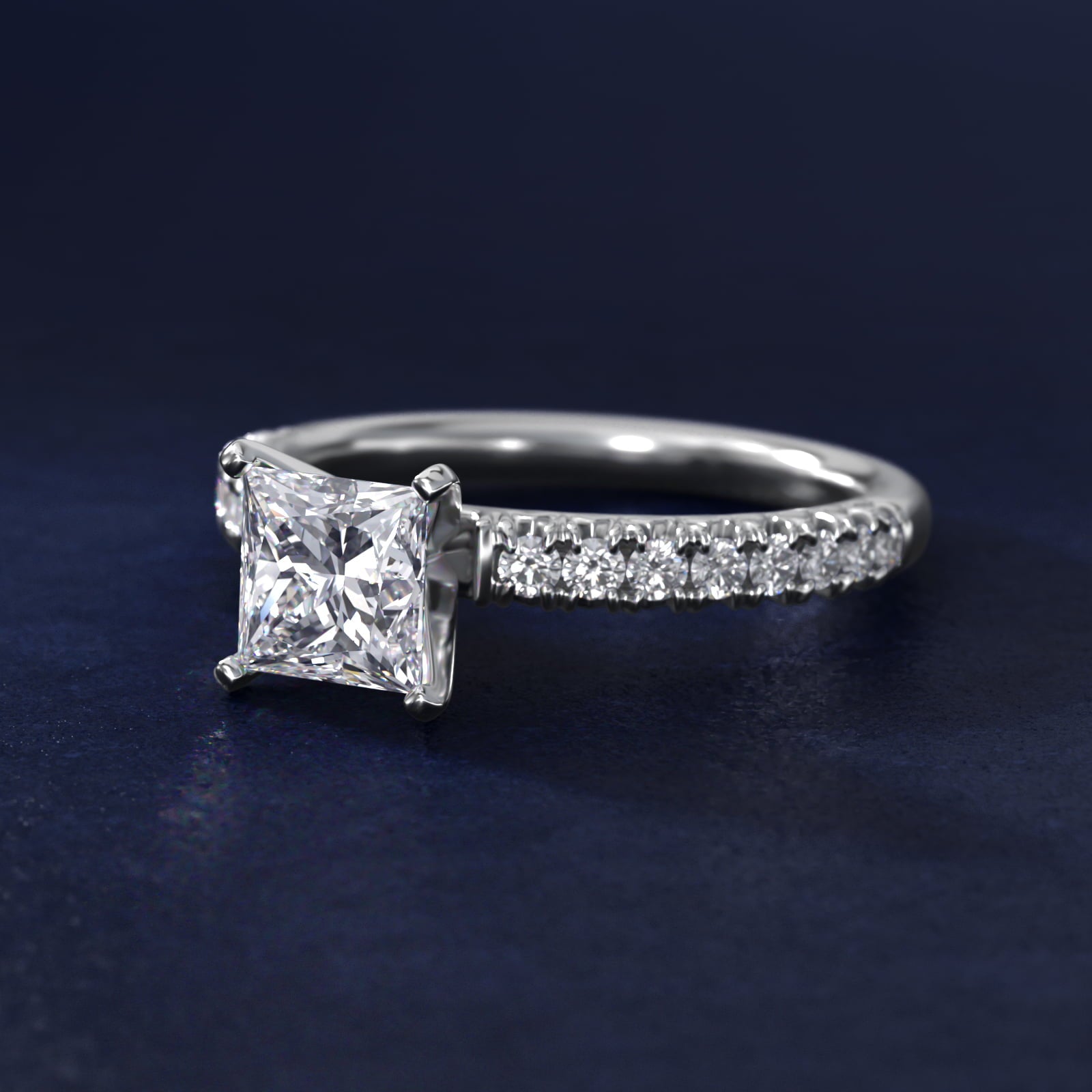 French PavŽ Diamond Engagement Ring in 14k White Gold (1/4 ct. tw.) - Princess Center