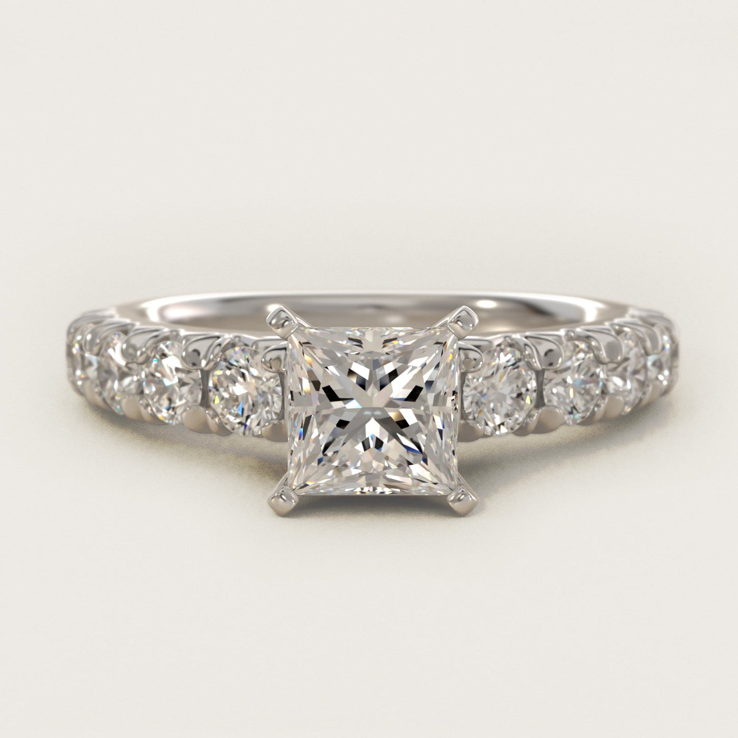French PavŽ Diamond Engagement Ring in 18k White Gold (1 ct. tw.) - Princess Center