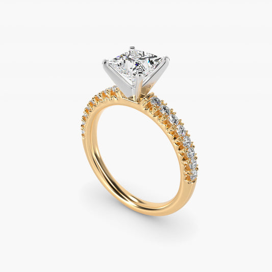 French PavŽ Diamond Engagement Ring in 14k Yellow Gold (1/4 ct. tw.) - Princess Center